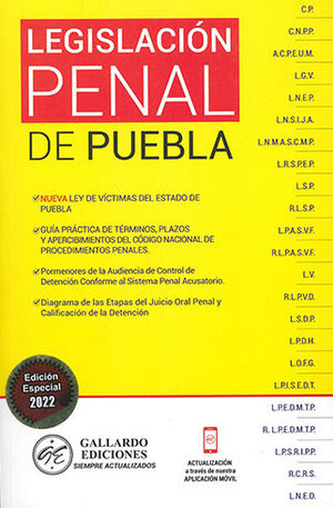 LEGISLACIÓN PENAL DE PUEBLA - 9.ª ED. 2022