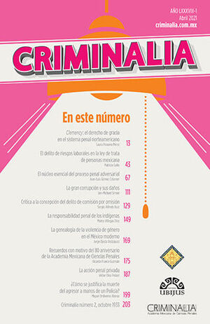 [ACAMEX880121] CRIMINALIA AÑO LXXXVIII - 01 REVISTA DE LA ACADEMIA MEXICANA DE CIENCIAS PENALES ABRIL 2021